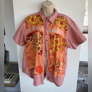 We The Free Pink and Orange Floral Button Down Shirt